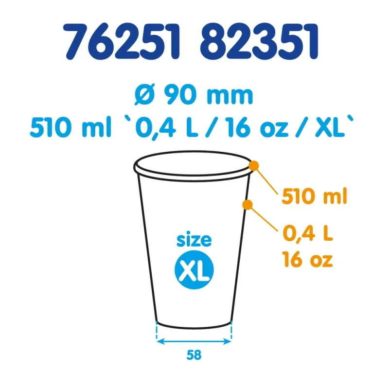 Papírový kelímek bílý 510 ml, XL (Ø 90 mm) [50 ks] (76251)