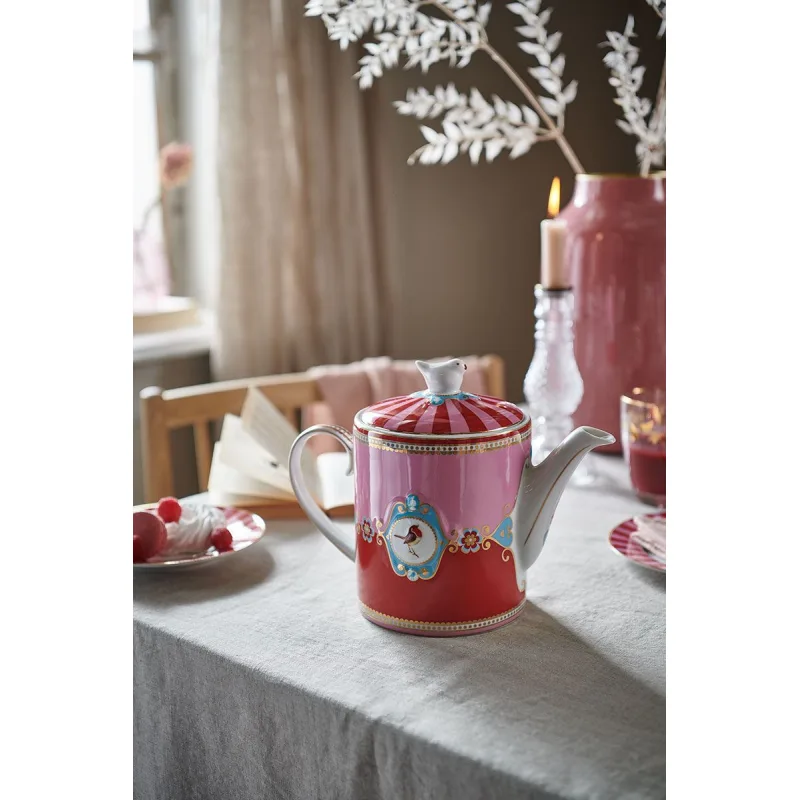 Pip Studio Love Birds čajová konvice 1,3l, červeno-růžová