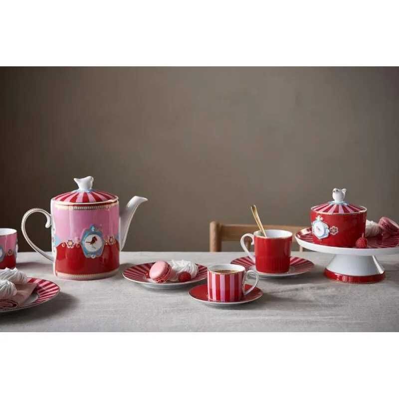 Pip Studio Love Birds čajová konvice 1,3l, červeno-růžová