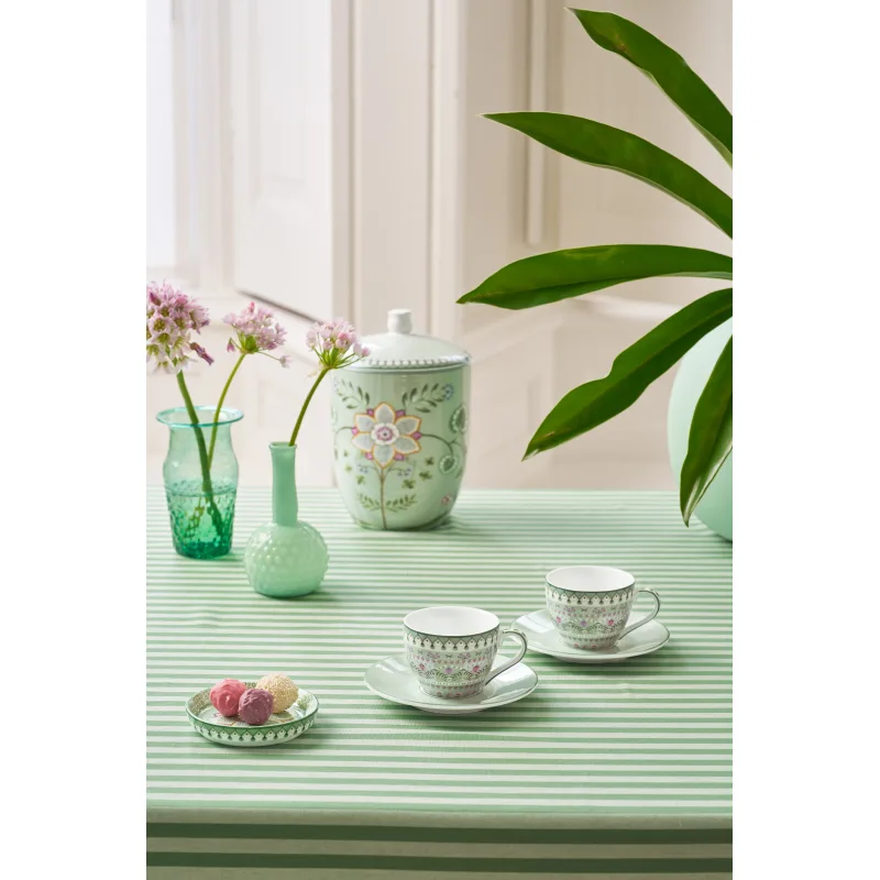 Pip Studio Lily & Lotus sada 2ks espresso šálků s podšálky 100ml, zelená
