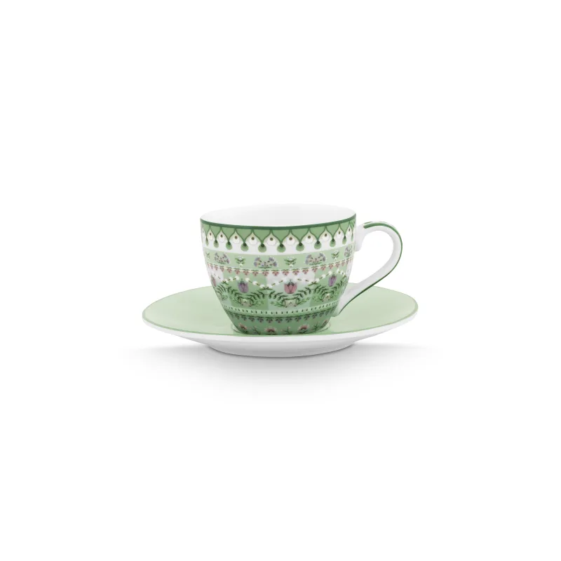 Pip Studio Lily & Lotus sada 2ks espresso šálků s podšálky 100ml, zelená