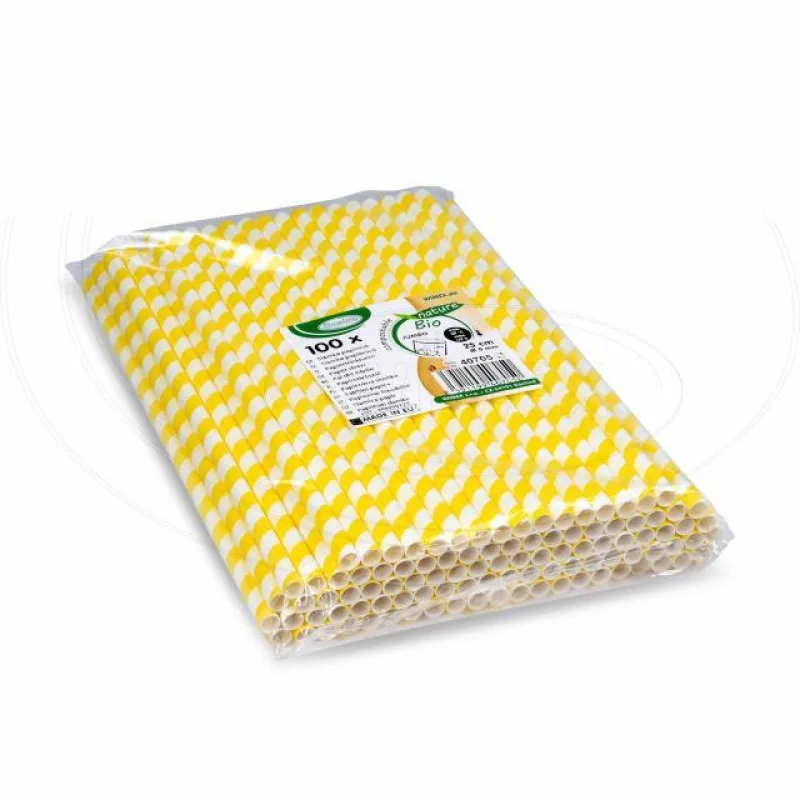 Slámky papírové JUMBO žlutá spirála 25 cm, Ø 8 mm [100 ks] (40705)