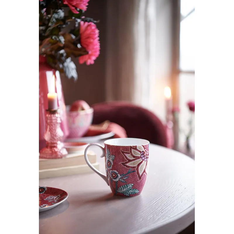 Pip Studio Flower Festival sada 2 hrnků 350ml, tmavě růžová