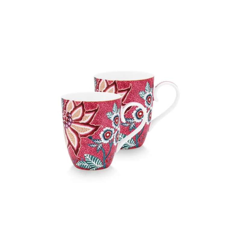 Pip Studio Flower Festival sada 2 hrnků 350ml, tmavě růžová