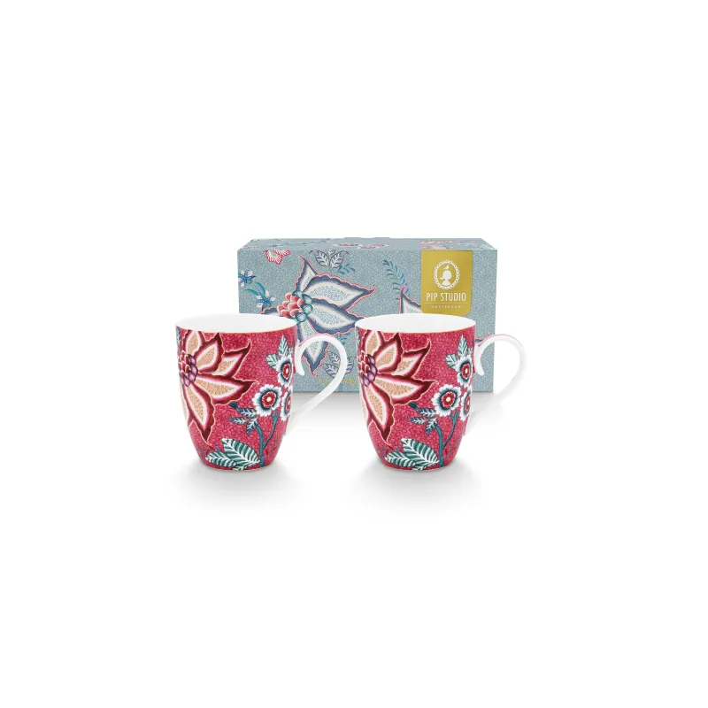 Pip Studio Flower Festival sada 2 hrnků 350ml, tmavě růžová
