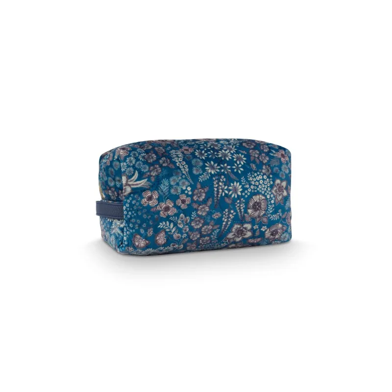 Pip Studio sametová kosmetická taška Coco Quilted Daisy Dreams, modrá