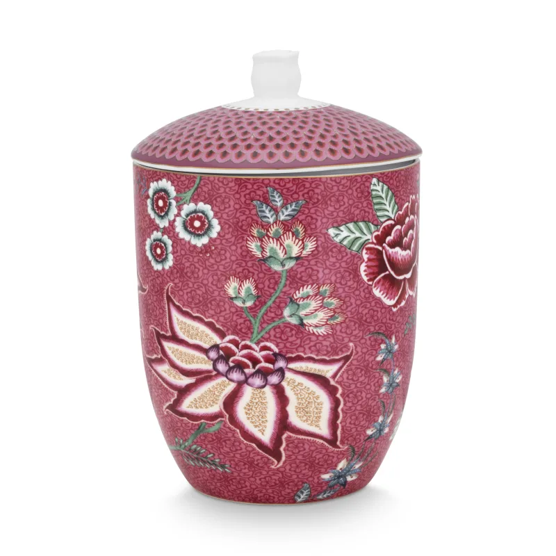 Pip Studio Flower Festival dóza 1,5l, tmavě růžová