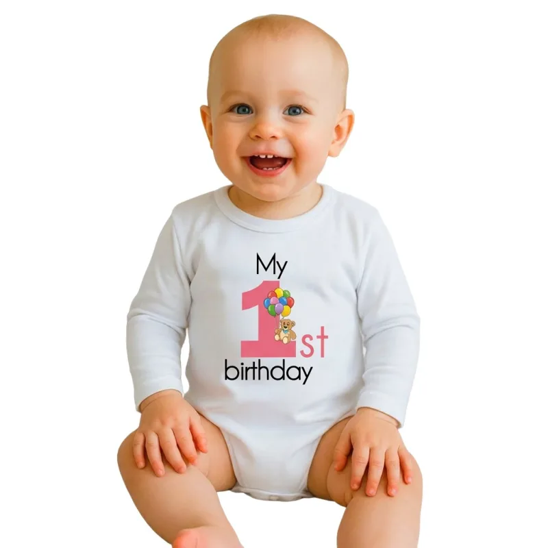 Detské body s potlačou New Baby My first birthday pink