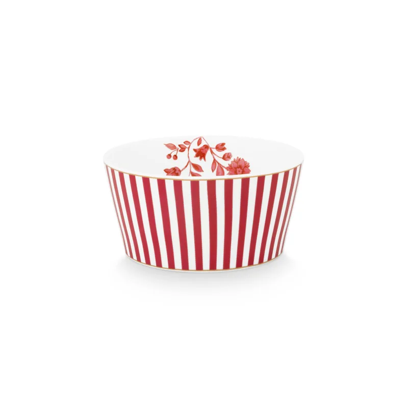 Pip Studio Royal stripes miska Ø12cm, bílo-tmavě růžová