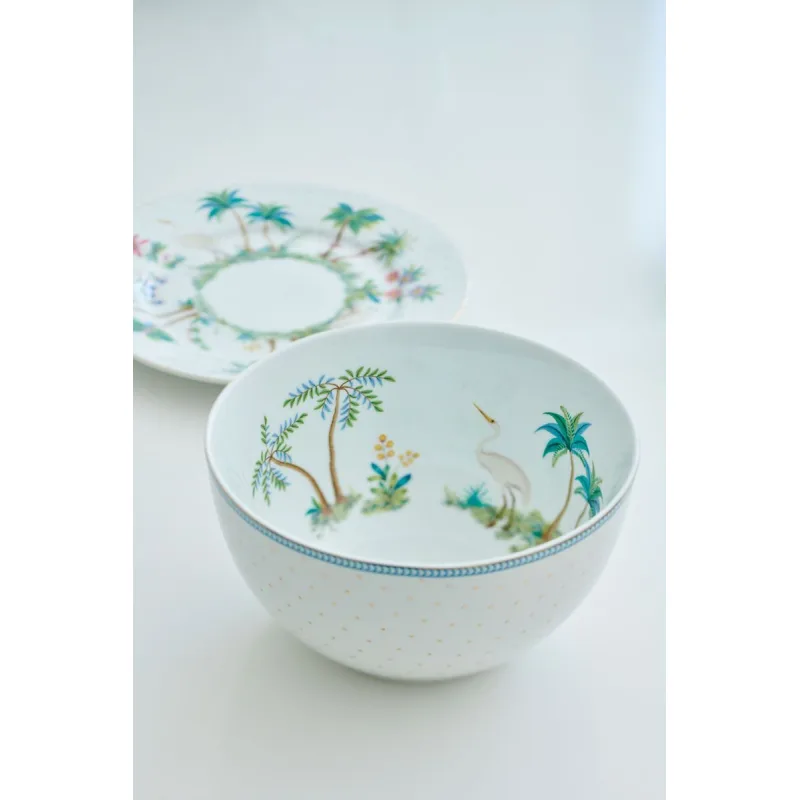 Pip Studio Jolie flowers dots gold miska ∅15cm, bílá