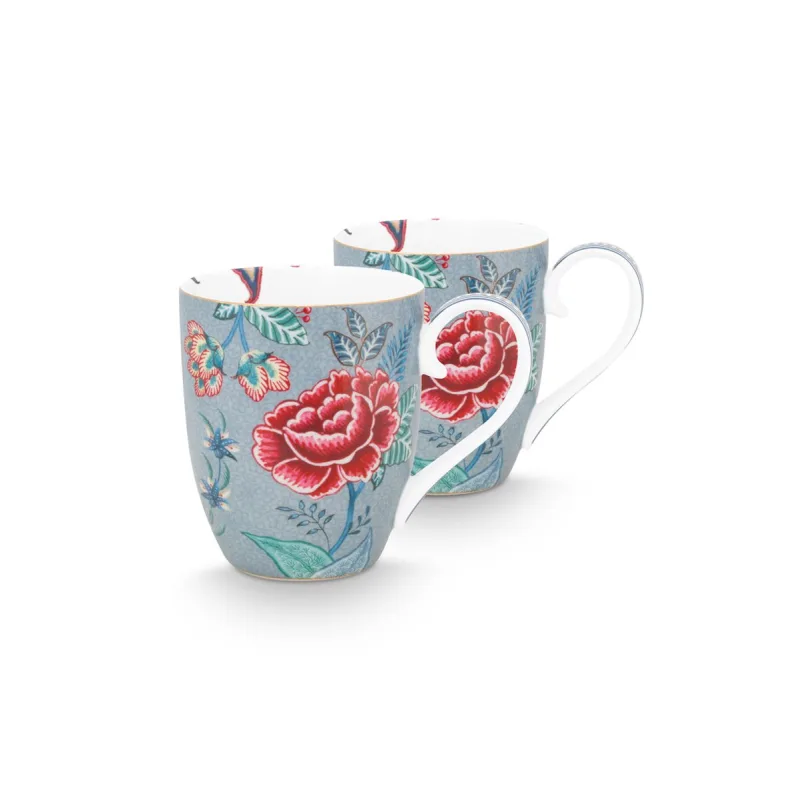 Pip Studio Flower Festival sada 2 hrnků 440ml, modrá
