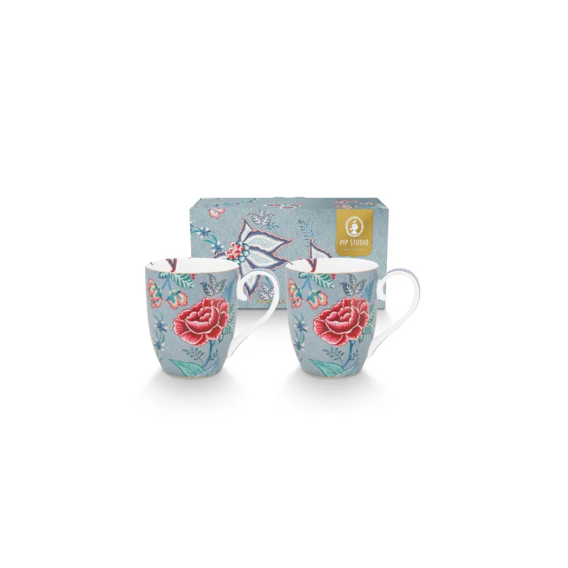 Pip Studio Flower Festival sada 2 hrnků 440ml, modrá