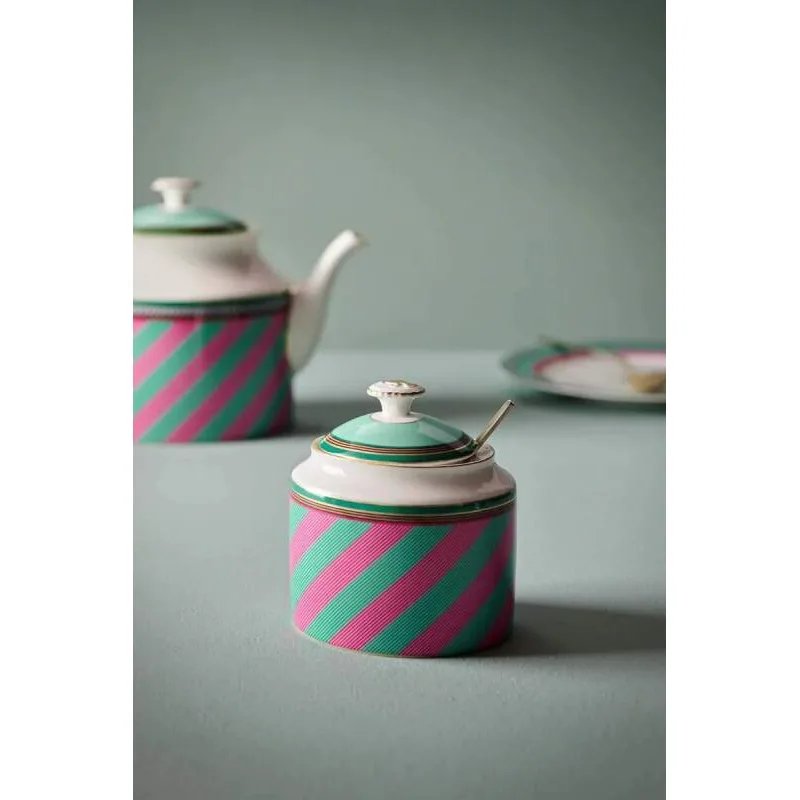 Pip Studio Pip Chique Stripes cukřenka 550ml, růžovo-zelená