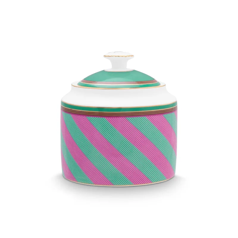 Pip Studio Pip Chique Stripes cukřenka 550ml, růžovo-zelená