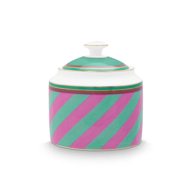 Pip Studio Pip Chique Stripes cukřenka 550ml, růžovo-zelená