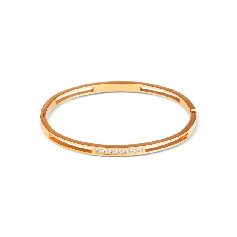 JVD Dámský ocelový rose gold pevný náramek se zirkony SSSB0097XI8RO00