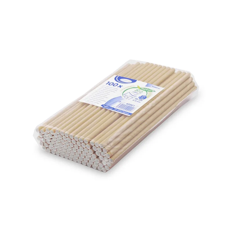 Slámky papírové JUMBO natural 25 cm, Ø 8 mm [100 ks] (40901)