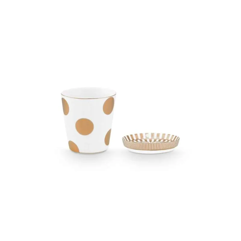 Pip Studio Dot Delight hrnek bez ucha s odkládacím táckem 270ml, bílo-zlatý