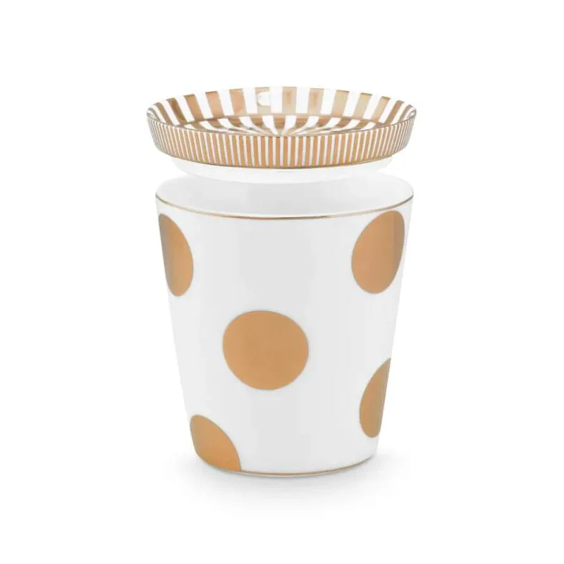 Pip Studio Dot Delight hrnek bez ucha s odkládacím táckem 270ml, bílo-zlatý