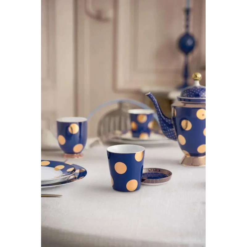 Pip Studio Dot Delight Navy-Gold hrnek bez ucha s odkládacím táckem 270ml, modro-zlatý