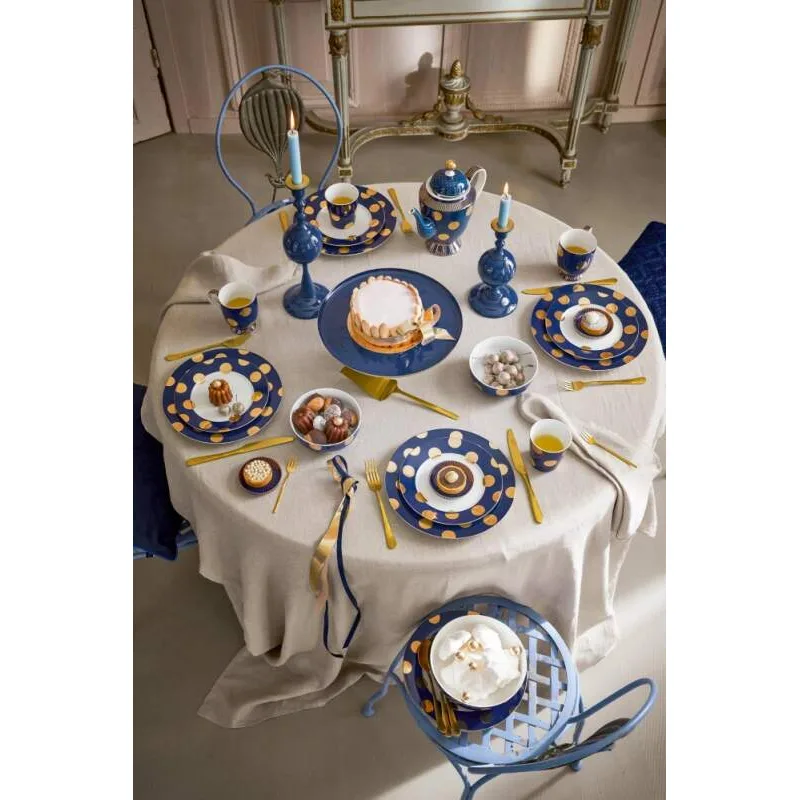 Pip Studio Dot Delight Navy-Gold hrnek bez ucha s odkládacím táckem 270ml, modro-zlatý