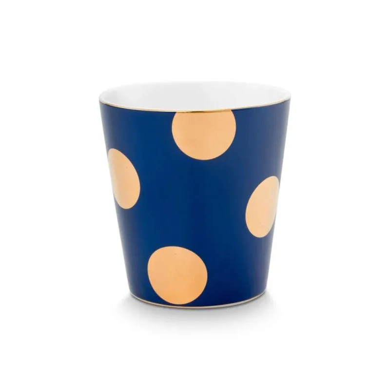 Pip Studio Dot Delight Navy-Gold hrnek bez ucha s odkládacím táckem 270ml, modro-zlatý