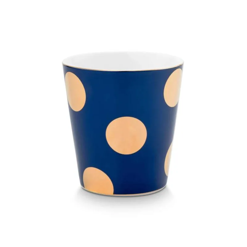 Pip Studio Dot Delight Navy-Gold hrnek bez ucha s odkládacím táckem 270ml, modro-zlatý