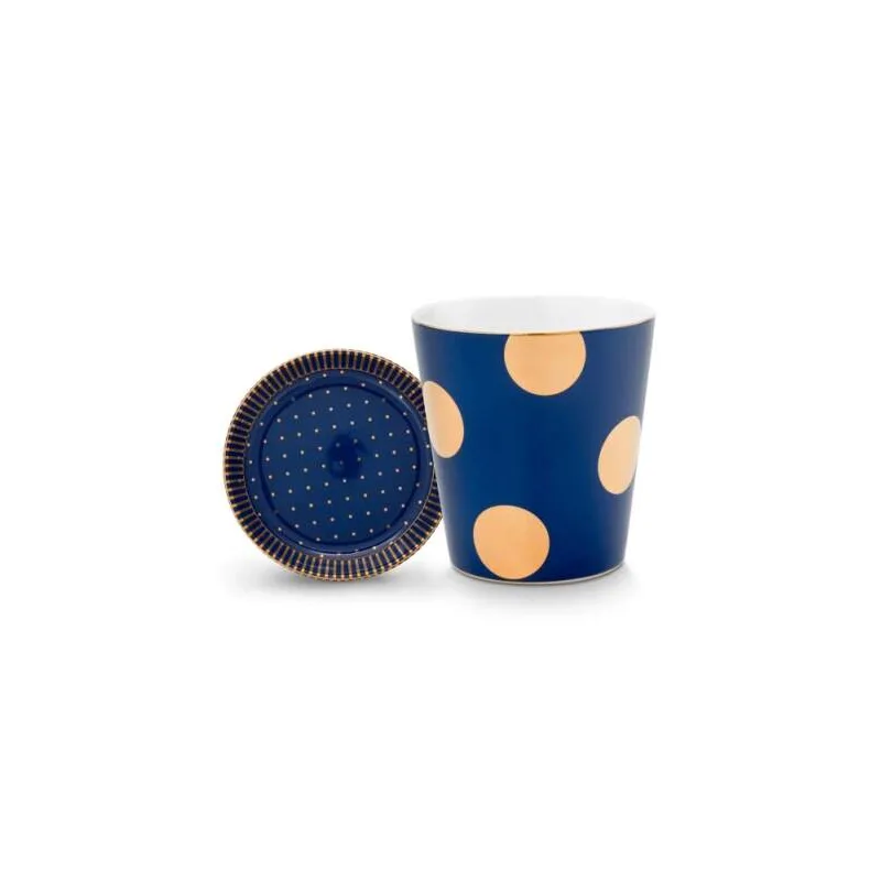 Pip Studio Dot Delight Navy-Gold hrnek bez ucha s odkládacím táckem 270ml, modro-zlatý
