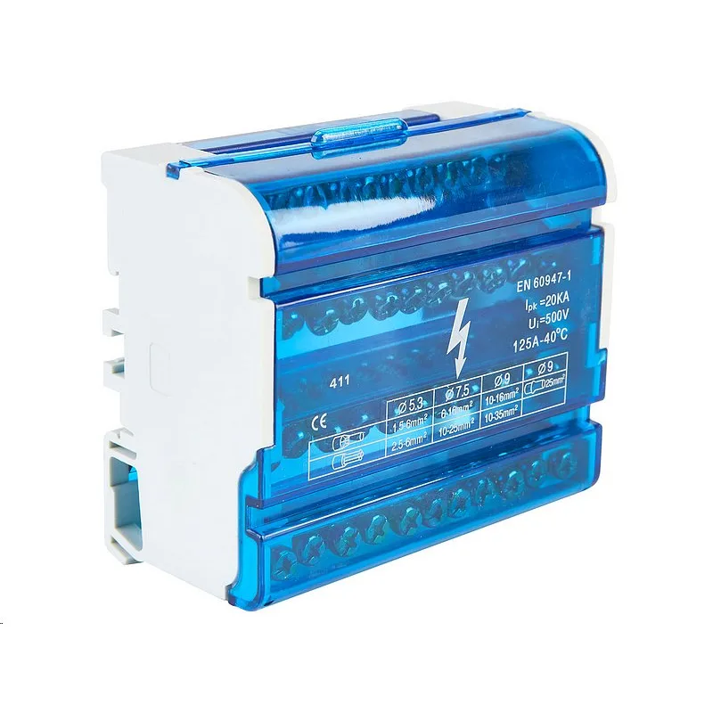 VCX Power Distribučný blok VCX BLK 411 / 4 póly / 11 otvorov / 125A / na DIN lištu