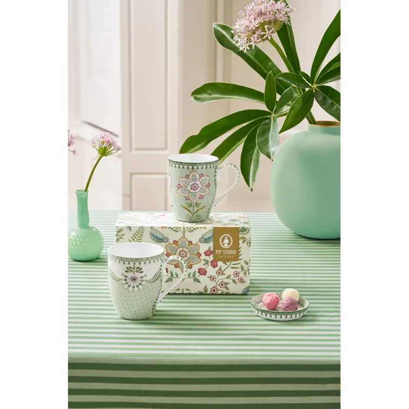 Pip Studio Lily & Lotus sada 2 hrnků 350ml, zelený