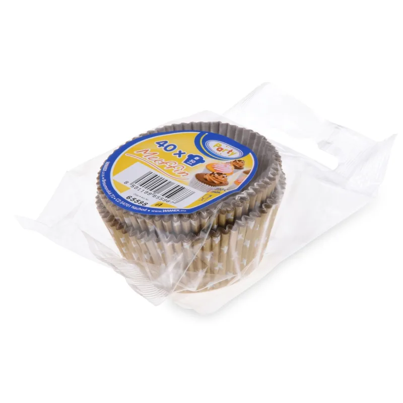 Cukrářské košíčky na muffiny zlaté s bílými hvězdičkami Ø 50 x 30 mm [40 ks] (65598)