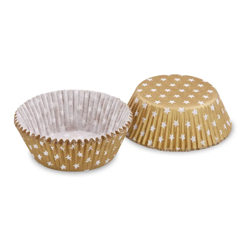Cukrářské košíčky na muffiny zlaté s bílými hvězdičkami Ø 50 x 30 mm [40 ks] (65598)