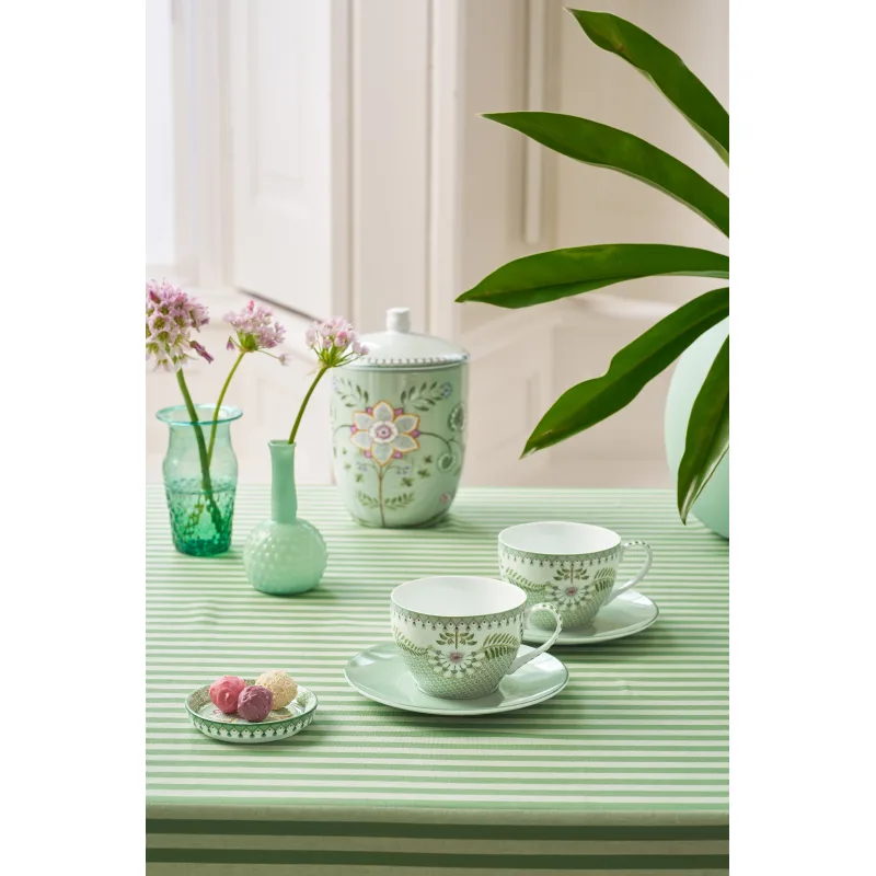 Pip Studio Lily & Lotus sada 2ks cappuccino šálků s podšálky 270ml, zelená