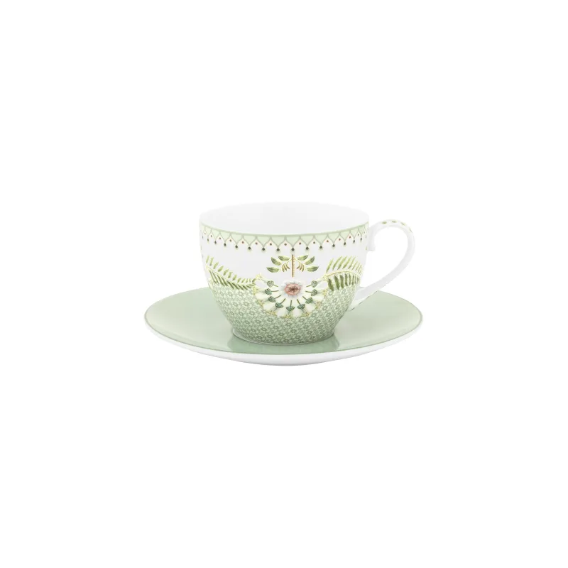 Pip Studio Lily & Lotus sada 2ks cappuccino šálků s podšálky 270ml, zelená