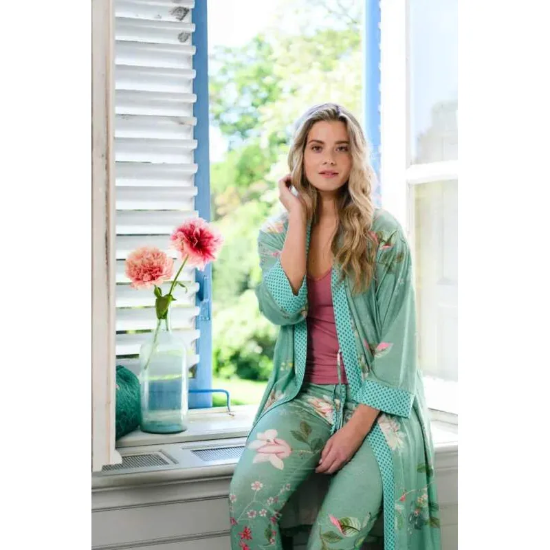 Pip Studio Bobien dlouhé kalhoty Tokyo Bouquet Green, zelené