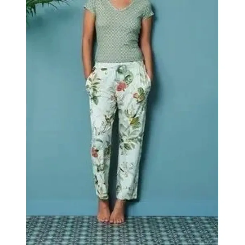 Pip Studio Babbet dlouhé kalhoty Floris off white, bílé