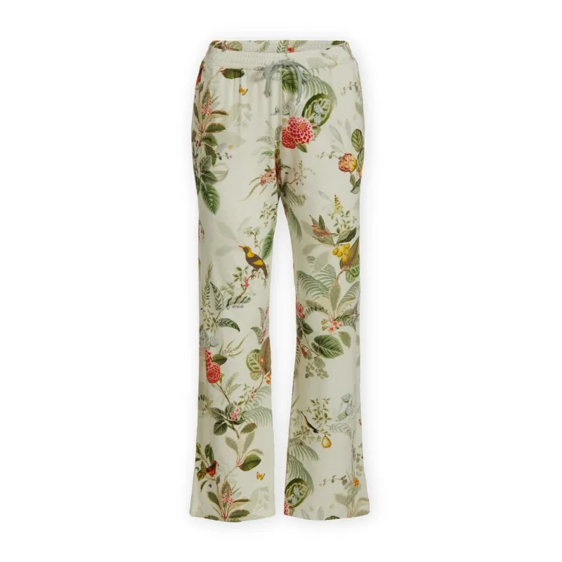 Pip Studio Babbet dlouhé kalhoty Floris off white, bílé