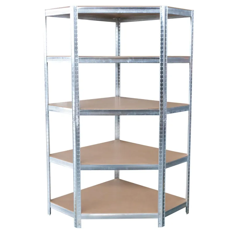 Strend Pro Regál Racks RAT80, do kúta, rohový, kovový, MDF, 5 políc, 180x90x40 cm, max. 150 kg/polica