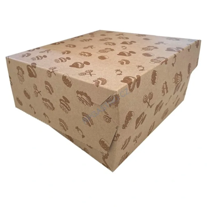 Dortová krabice kraft s motivem 22 x 22 x 9 cm [1 ks] (71705.24-E11A)