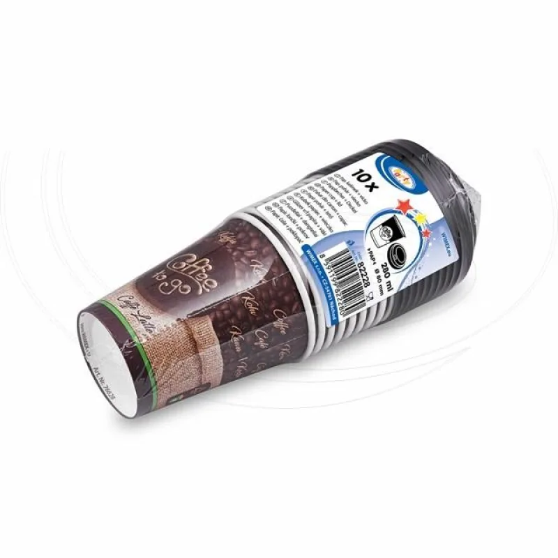 Papírový kelímek Coffee to go M 280 ml (PAP/PE) + víčko vypouklé černé Ø 80 mm (PS) [10 ks] (82228)