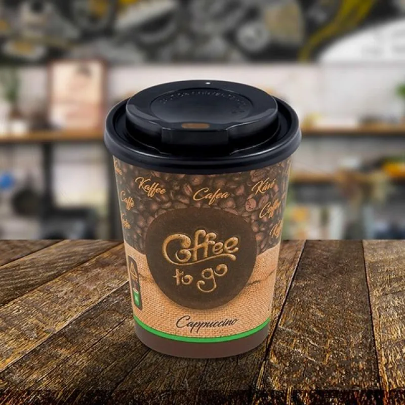 Papírový kelímek Coffee to go M 280 ml (PAP/PE) + víčko vypouklé černé Ø 80 mm (PS) [10 ks] (82228)
