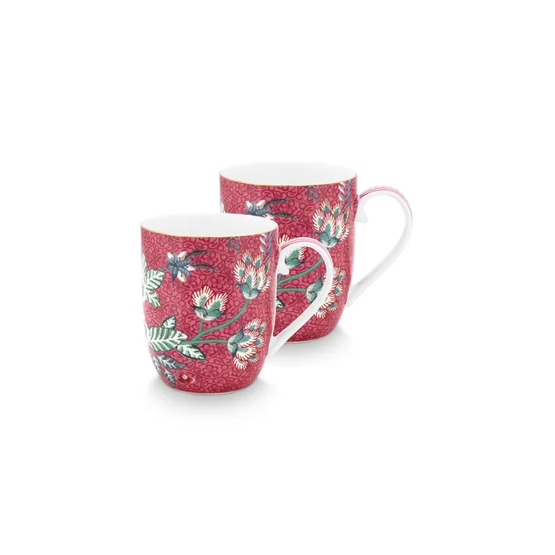 Pip Studio Flower Festival sada 2 hrnků 180ml, tmavě růžová