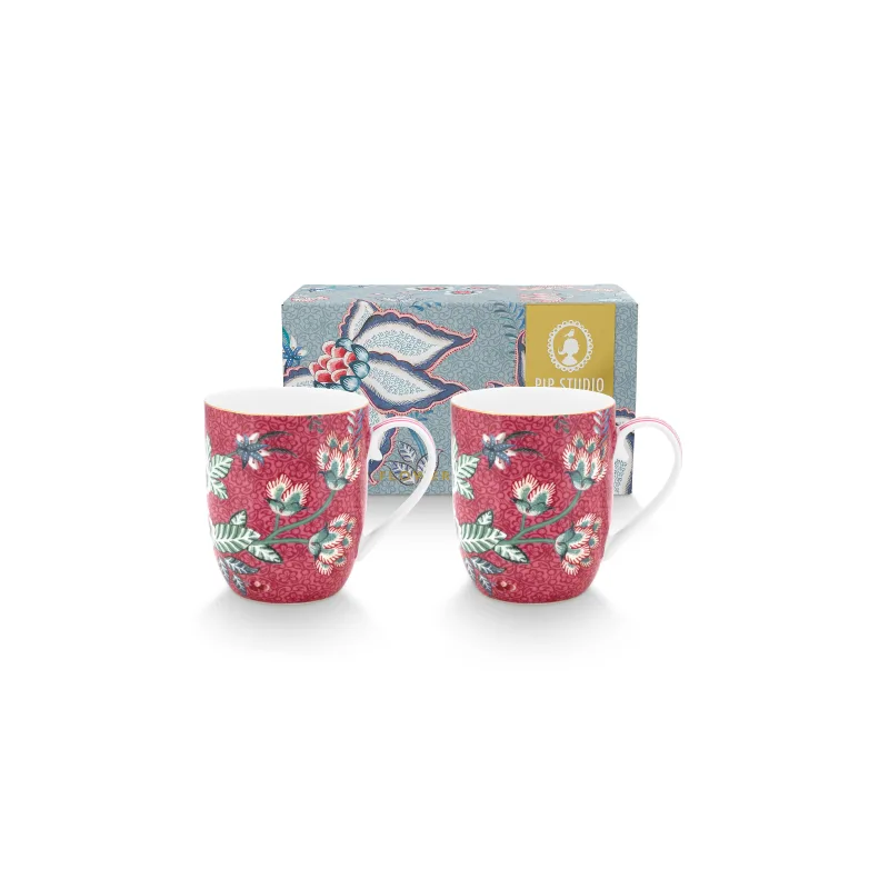 Pip Studio Flower Festival sada 2 hrnků 180ml, tmavě růžová