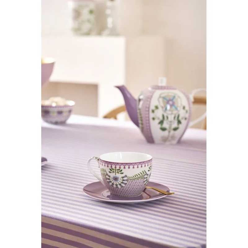 Pip Studio Lily & Lotus cappuccino šálek s podšálkem 270ml, lila