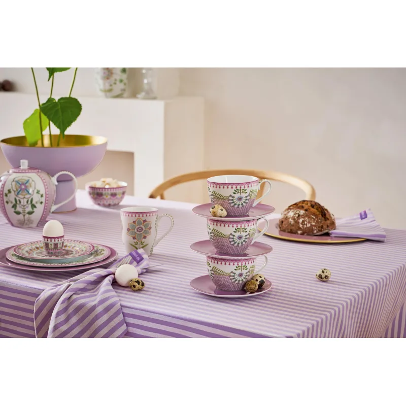 Pip Studio Lily & Lotus cappuccino šálek s podšálkem 270ml, lila