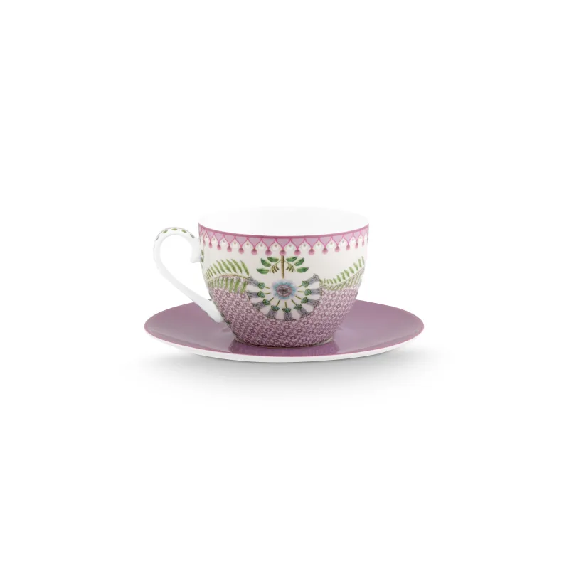 Pip Studio Lily & Lotus cappuccino šálek s podšálkem 270ml, lila