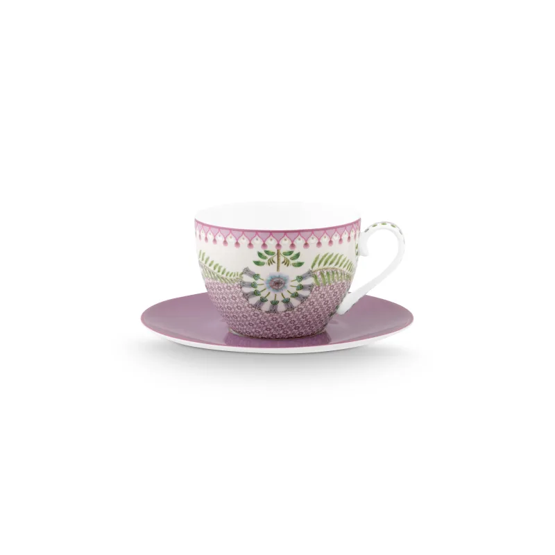 Pip Studio Lily & Lotus cappuccino šálek s podšálkem 270ml, lila