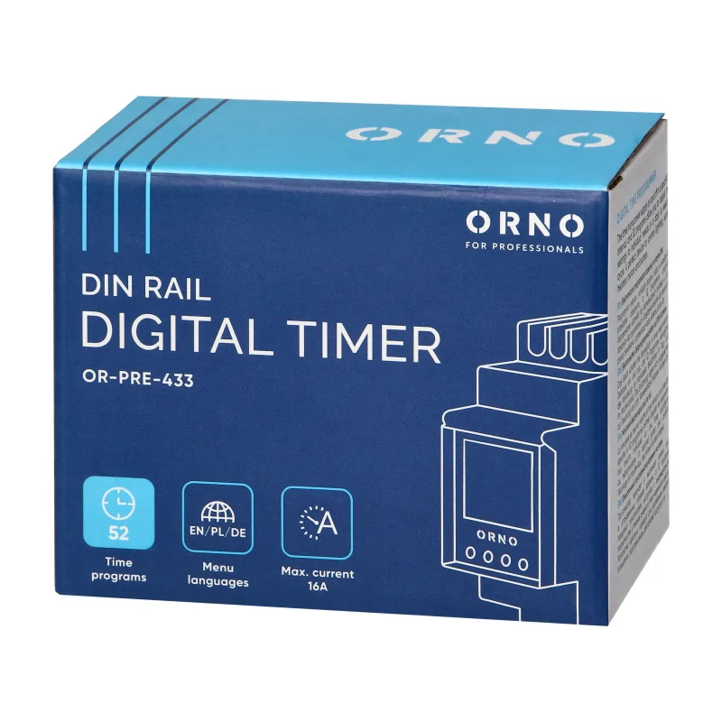 ORNO Digitálne spínacie hodiny OR-PRE-433 týždenný program na DIN lištu 52 programov