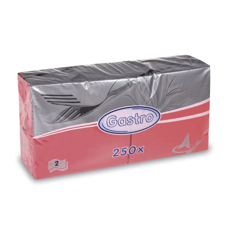 Ubrousky 2-vrstvé 33 x 33 cm červené [250 ks] (86901 - P3,4N)