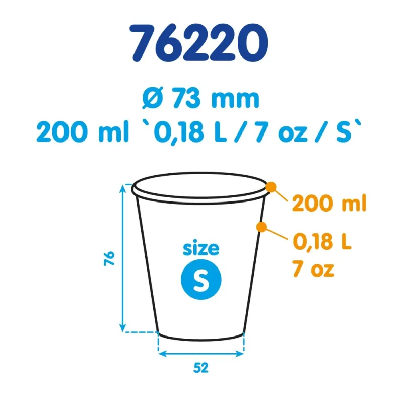 Papírový kelímek bílý 200 ml, S (Ø 73 mm) [50 ks] (76220) 3N